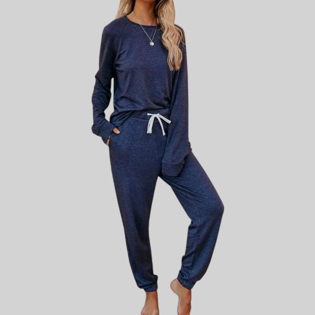Women's Two Piece Set Long Sleeve Sweatshirt Jogger Lounge Set - Blue