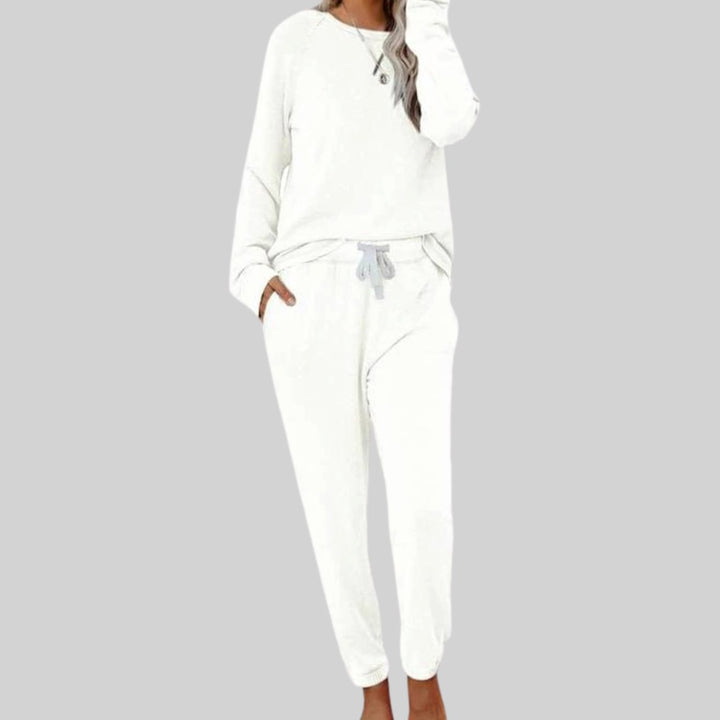 Women's Two Piece Set Long Sleeve Sweatshirt Jogger Lounge Set - White