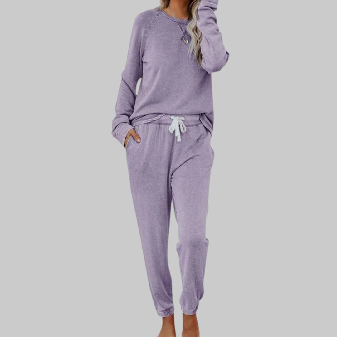 Women's Two Piece Set Long Sleeve Sweatshirt Jogger Lounge Set - Purple