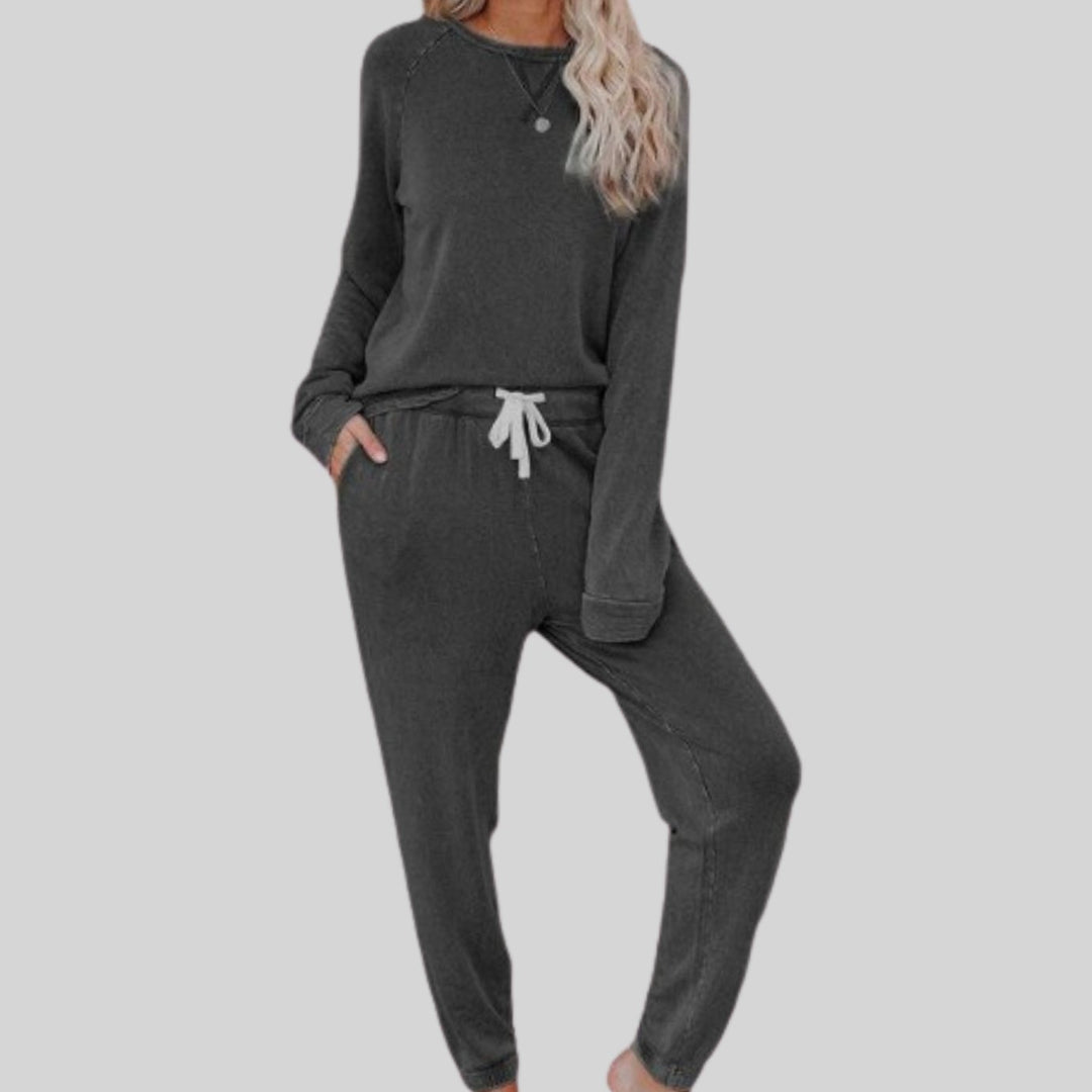 Women's Two Piece Set Long Sleeve Sweatshirt Jogger Lounge Set - Dark Gray