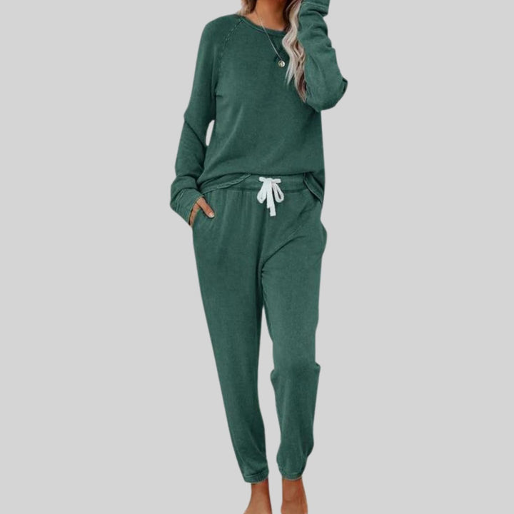 Women's Two Piece Set Long Sleeve Sweatshirt Jogger Lounge Set - Dark Green