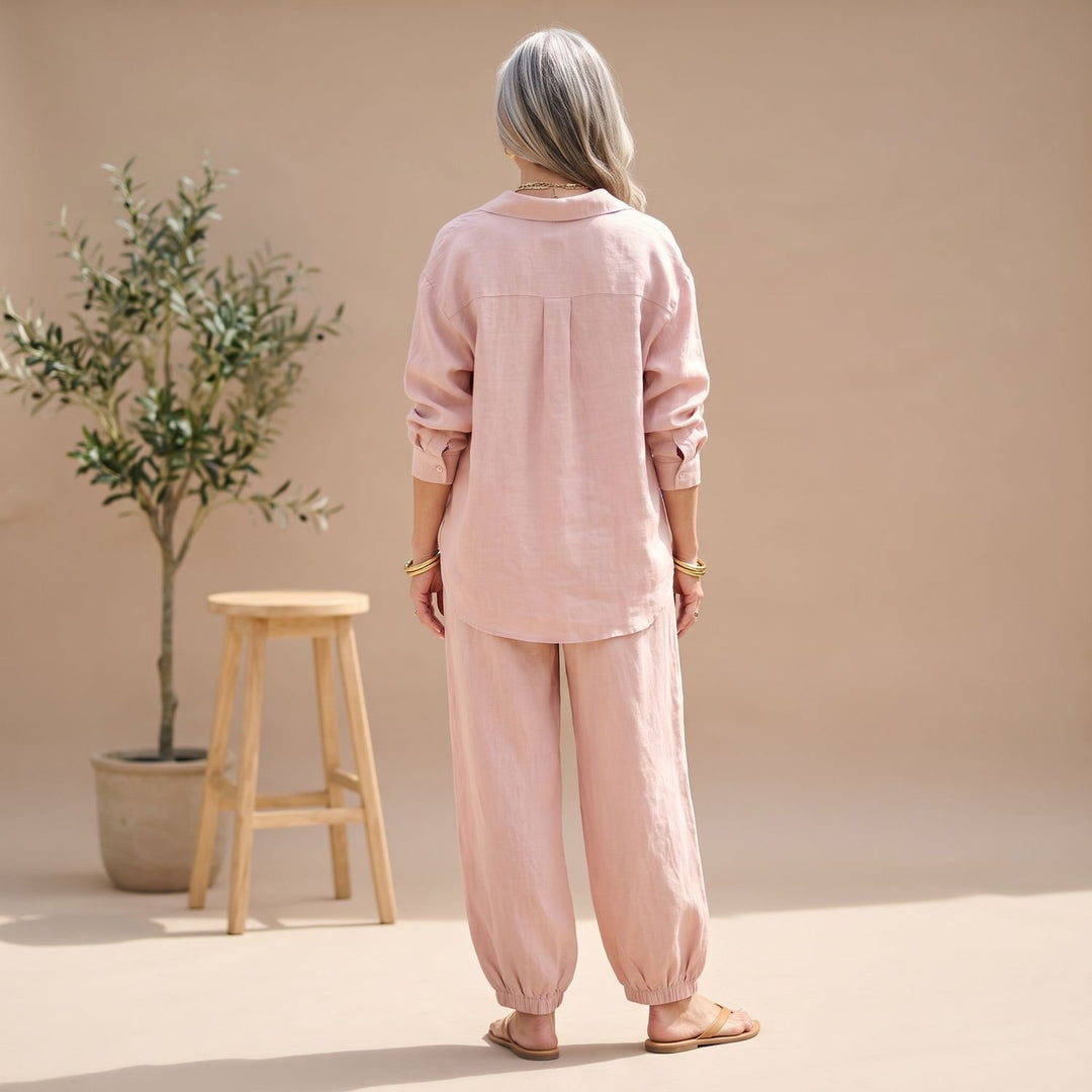 Women's Two Piece Set Loose Button Shirt Wide Leg Palazzo Pants