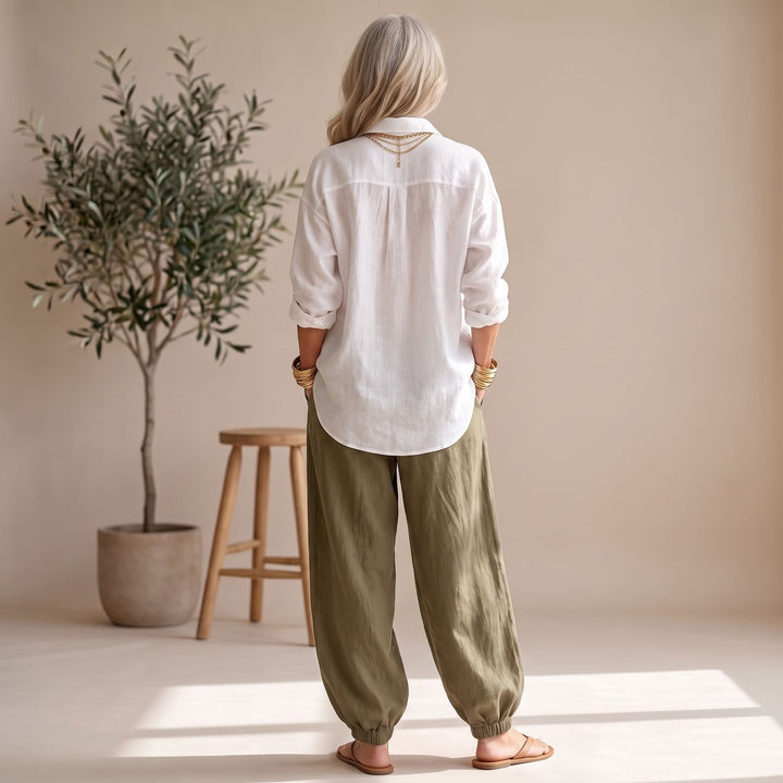 Women's Two Piece Set Loose Button Shirt Wide Leg Palazzo Pants