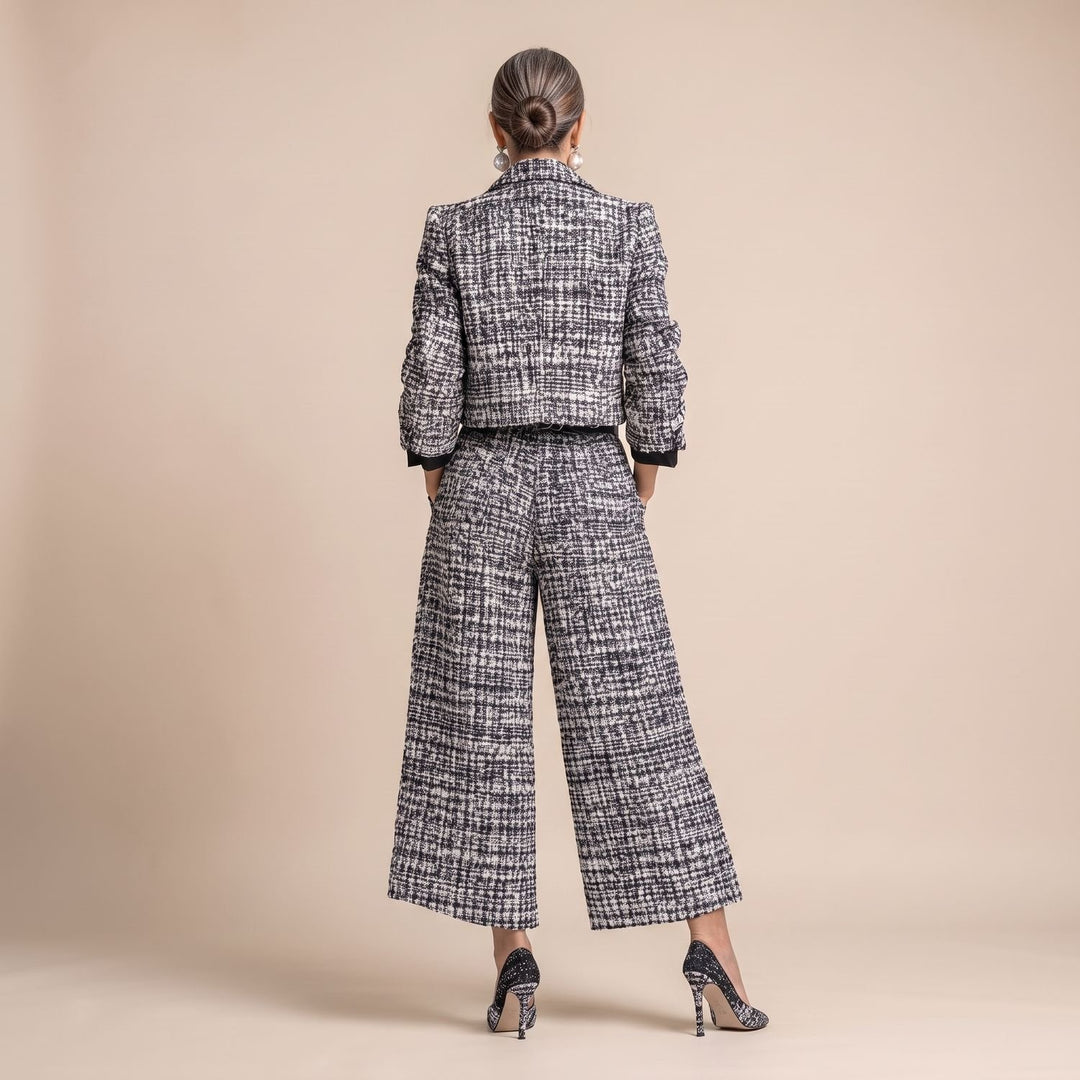 Women's Two Piece Set Tweed Cropped Jacket Wide-Leg Pants