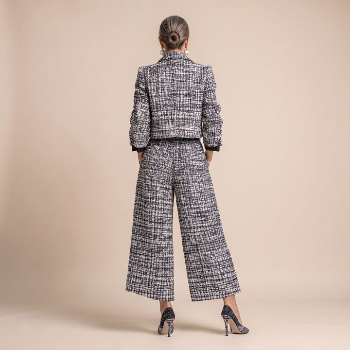 Women's Two Piece Set Tweed Cropped Jacket Wide-Leg Pants
