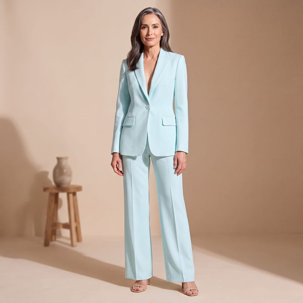 Women's Two Piece Set Woven Notched Lapel Blazer Straight-Leg Pants Suit