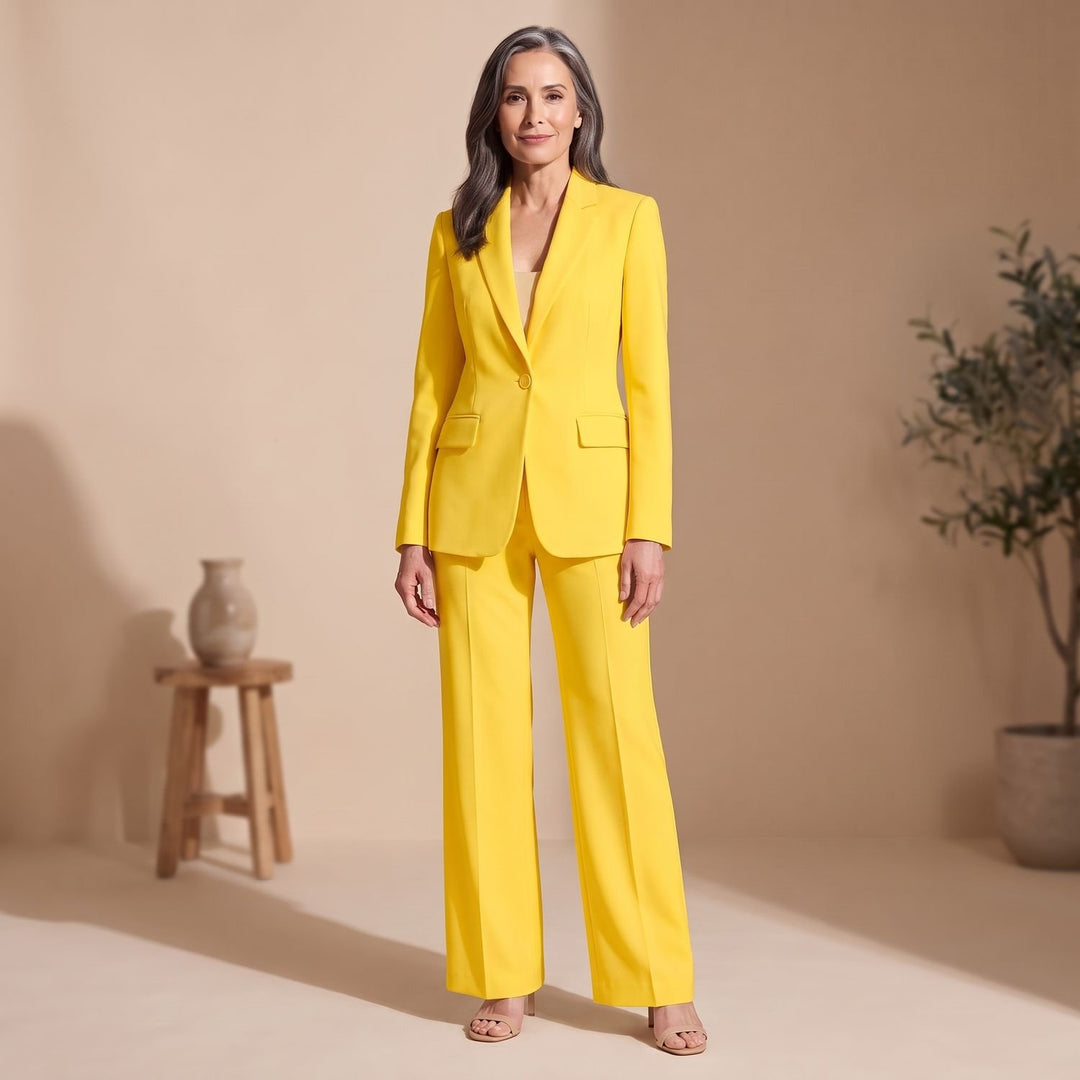 Women's Two Piece Set Woven Notched Lapel Blazer Straight-Leg Pants Suit