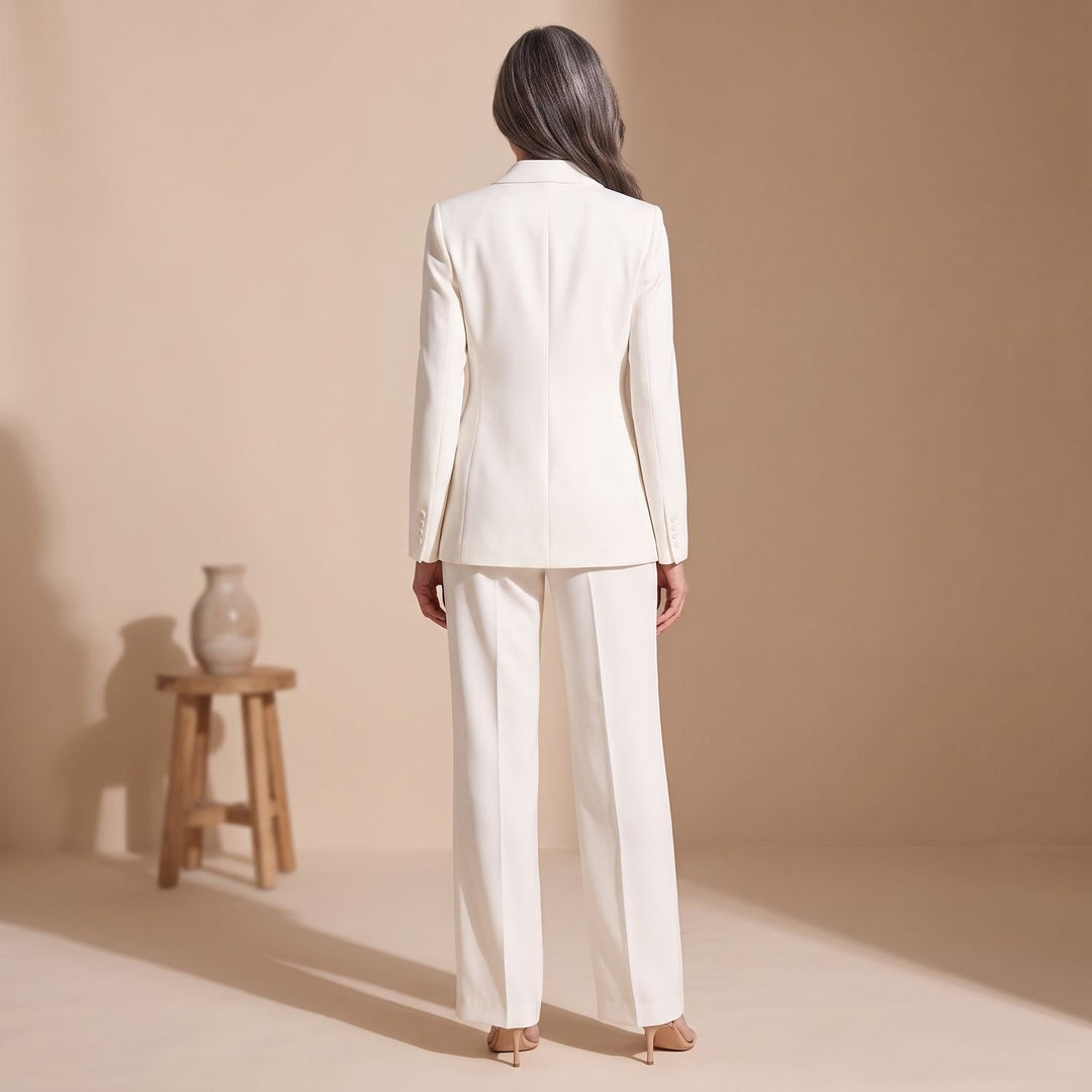 Women's Two Piece Set Woven Notched Lapel Blazer Straight-Leg Pants Suit