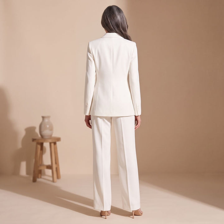 Women's Two Piece Set Woven Notched Lapel Blazer Straight-Leg Pants Suit