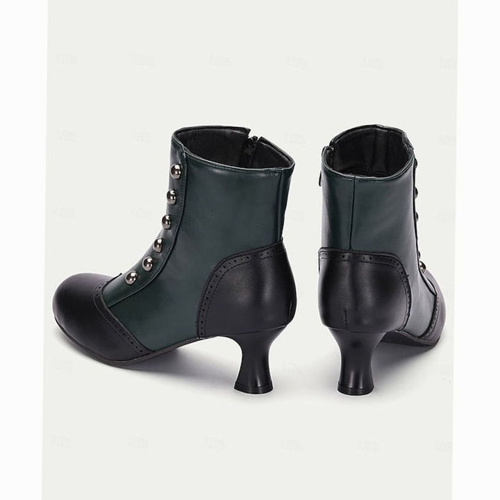 Women's Two-Tone Vintage Buttoned Spool-Heel Ankle Boots
