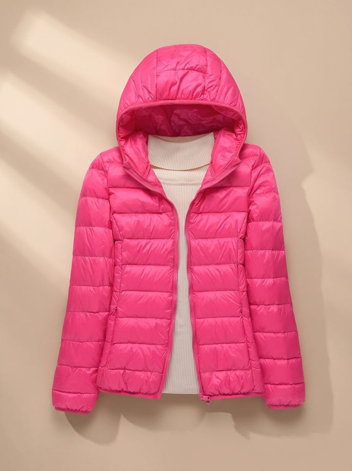 Women's Ultra-Light Hooded Quilted Winter Coat - Pink Hood