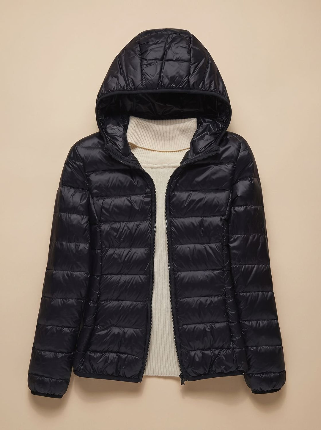 Women's Ultra-Light Hooded Quilted Winter Coat - Black Hood