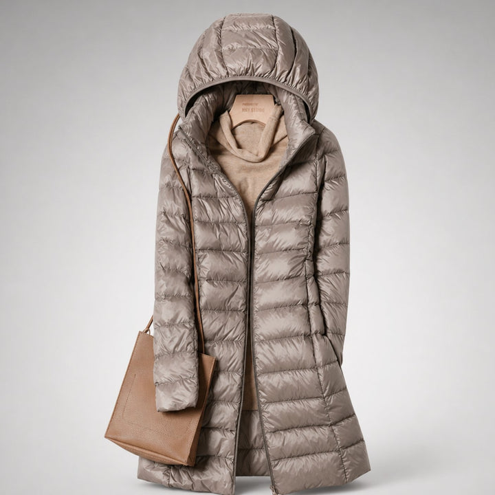 Women's Ultralight Hooded Long Puffer Jacket Packable - Khaki