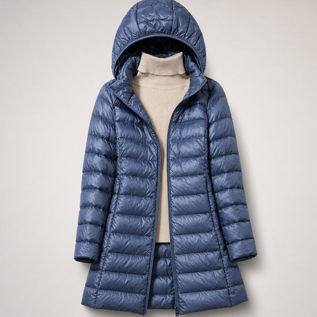 Women's Ultralight Hooded Long Puffer Jacket Packable - Blue