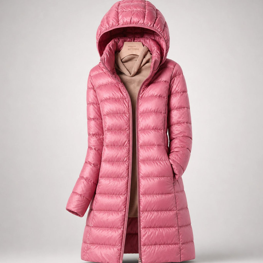 Women's Ultralight Hooded Long Puffer Jacket Packable - Pink