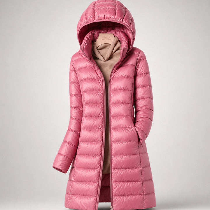 Women's Ultralight Hooded Long Puffer Jacket Packable - Pink