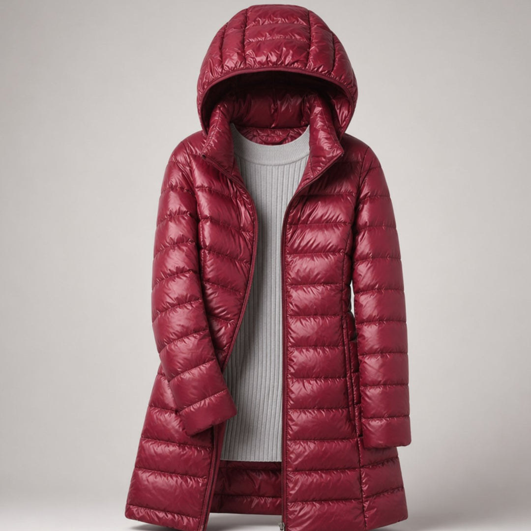 Women's Ultralight Hooded Long Puffer Jacket Packable - Red