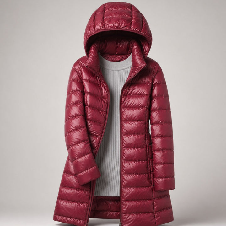 Women's Ultralight Hooded Long Puffer Jacket Packable - Red