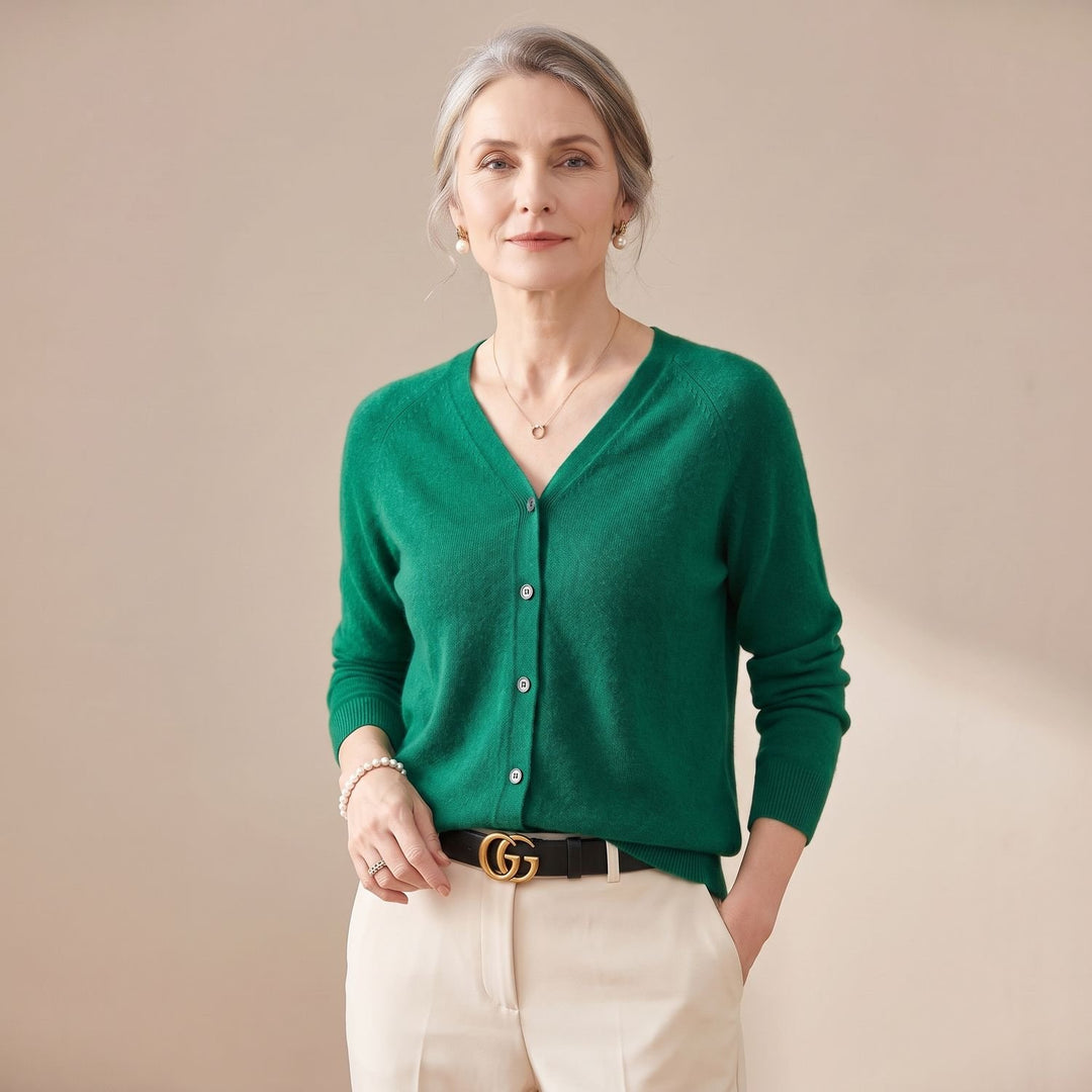 Women's V-Neck Button-Front Knit Cardigan Sweater - Dark Green