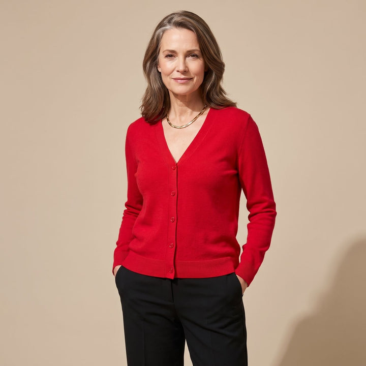 Women's V-Neck Button-Front Knit Cardigan Sweater - Red