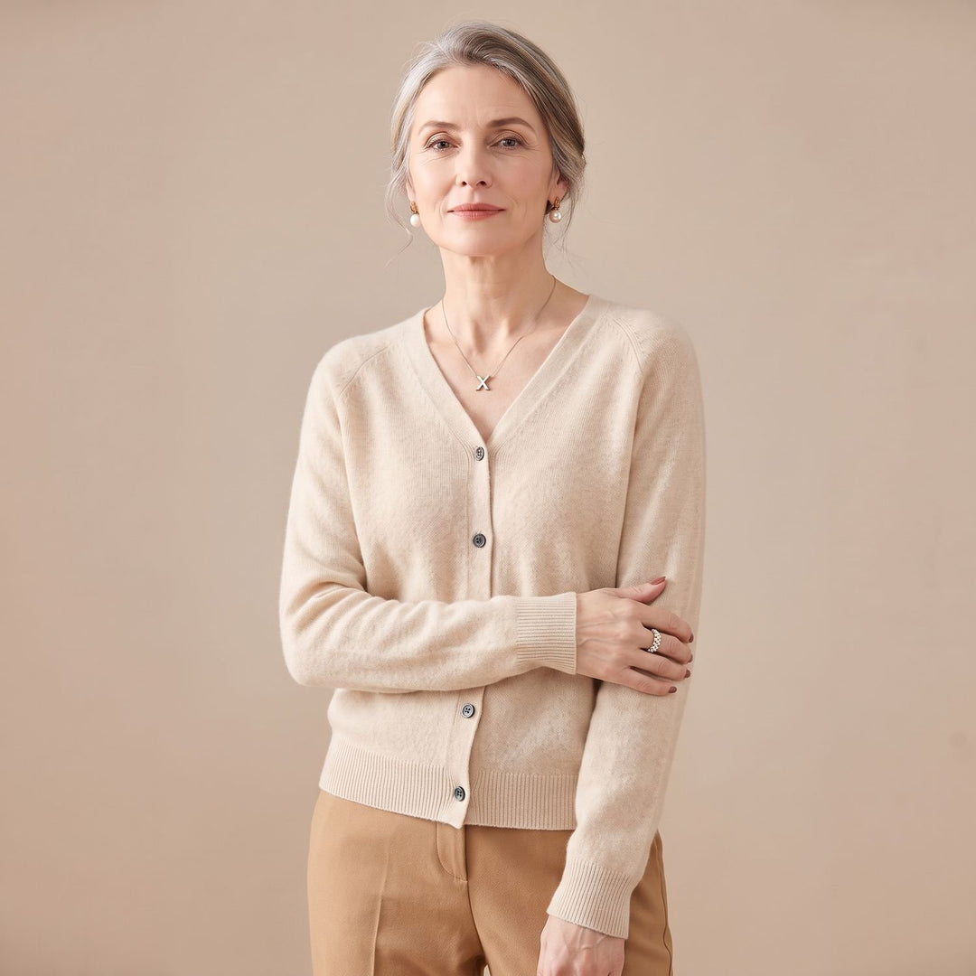 Women's V-Neck Button-Front Knit Cardigan Sweater - Khaki