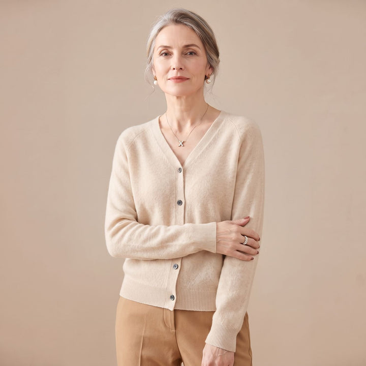 Women's V-Neck Button-Front Knit Cardigan Sweater - Khaki
