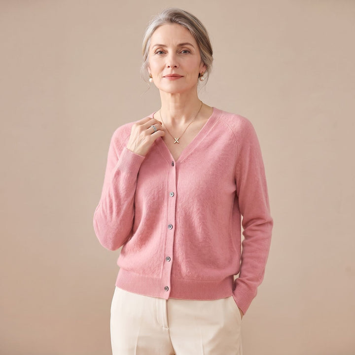 Women's V-Neck Button-Front Knit Cardigan Sweater - Light Pink