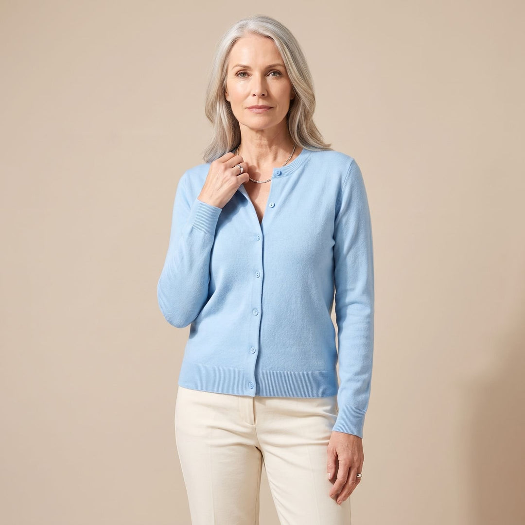 Women's V-Neck Button-Front Knit Cardigan Sweater - Light Blue