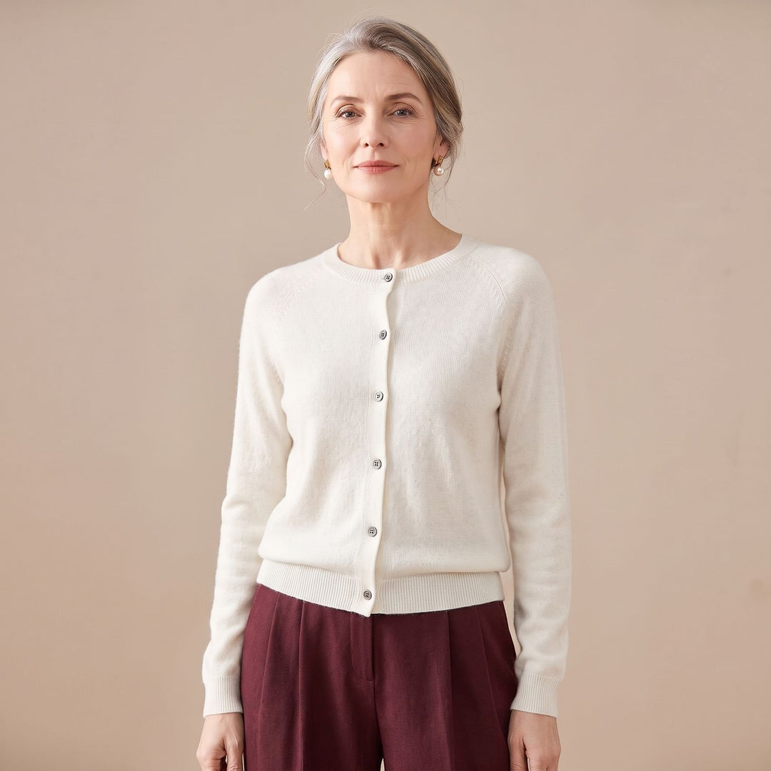 Women's V-Neck Button-Front Knit Cardigan Sweater - White