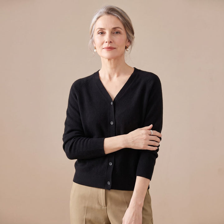 Women's V-Neck Button-Front Knit Cardigan Sweater - Black