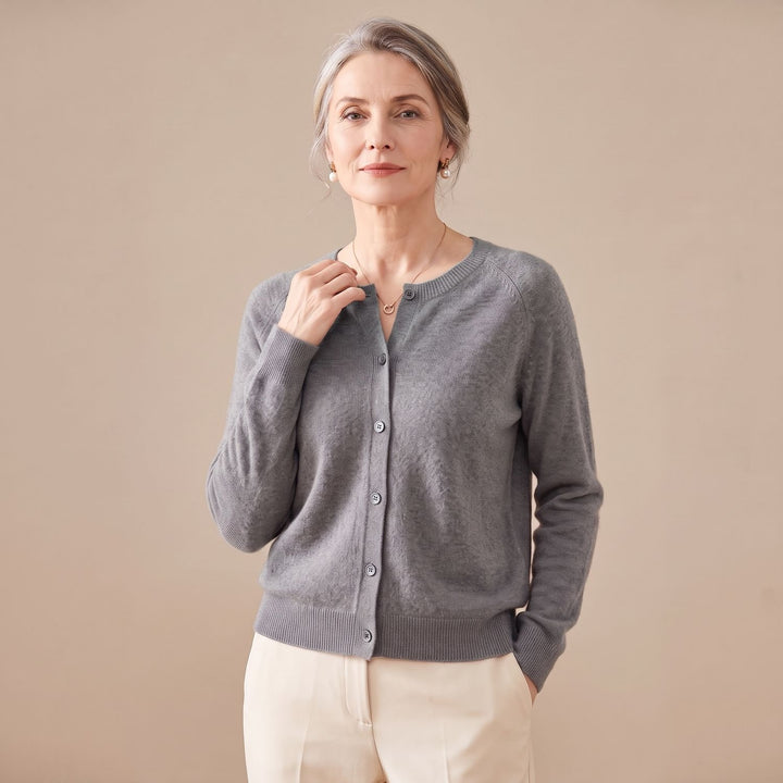 Women's V-Neck Button-Front Knit Cardigan Sweater - Gray