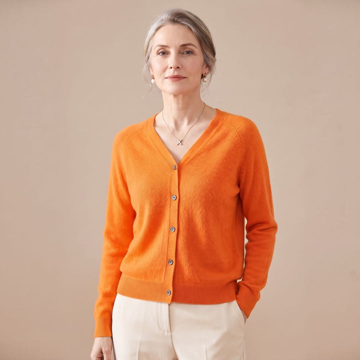 Women's V-Neck Button-Front Knit Cardigan Sweater - Orange