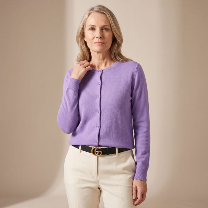 Women's V-Neck Button-Front Knit Cardigan Sweater - Purple