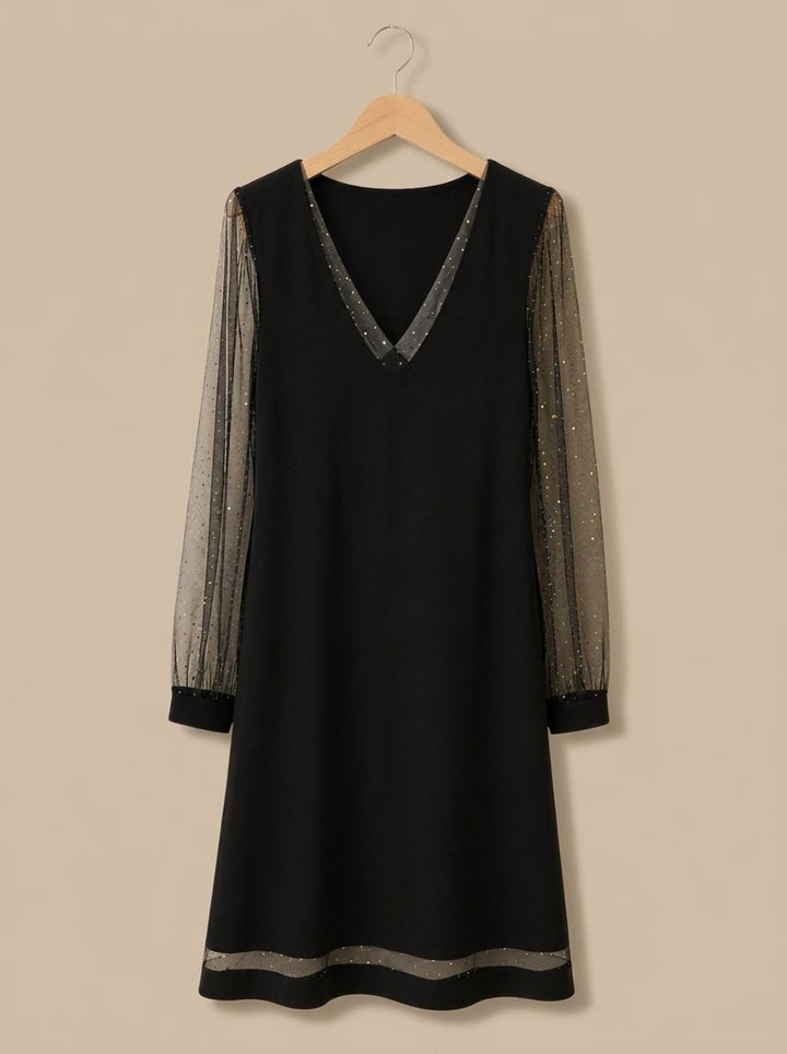 Women's V-Neck Glitter Mesh Sleeve Mini Christmas Party Dress