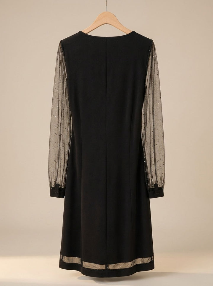 Women's V-Neck Glitter Mesh Sleeve Mini Christmas Party Dress