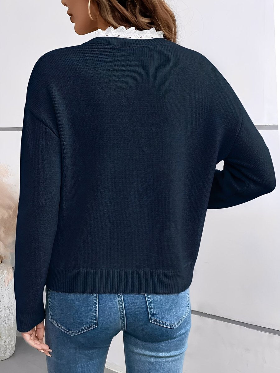 Women's V-Neck Lace-Trim Knit Pullover Sweater