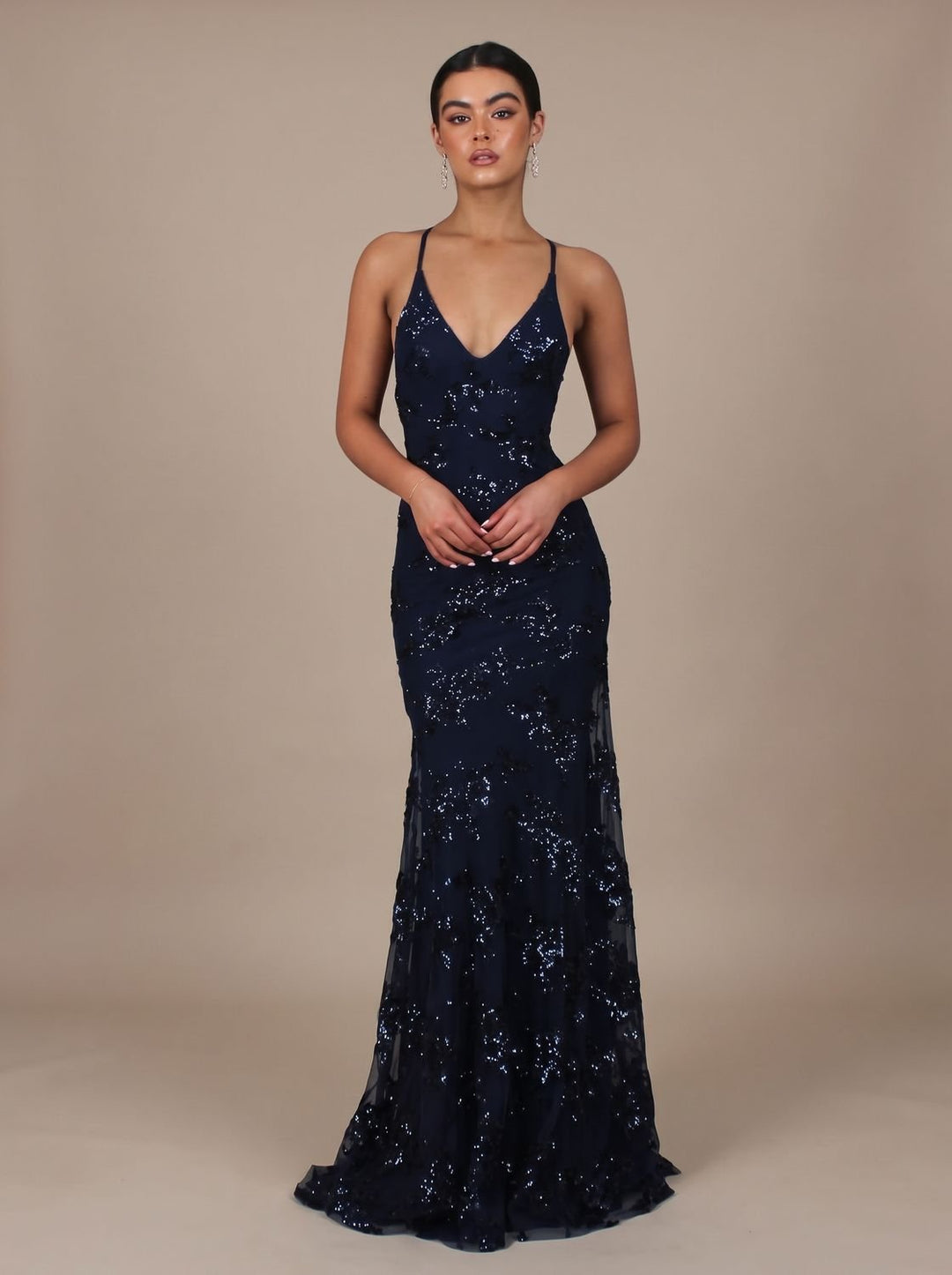 Women's V-Neck Open-Back Sequin Maxi Dress - Blue