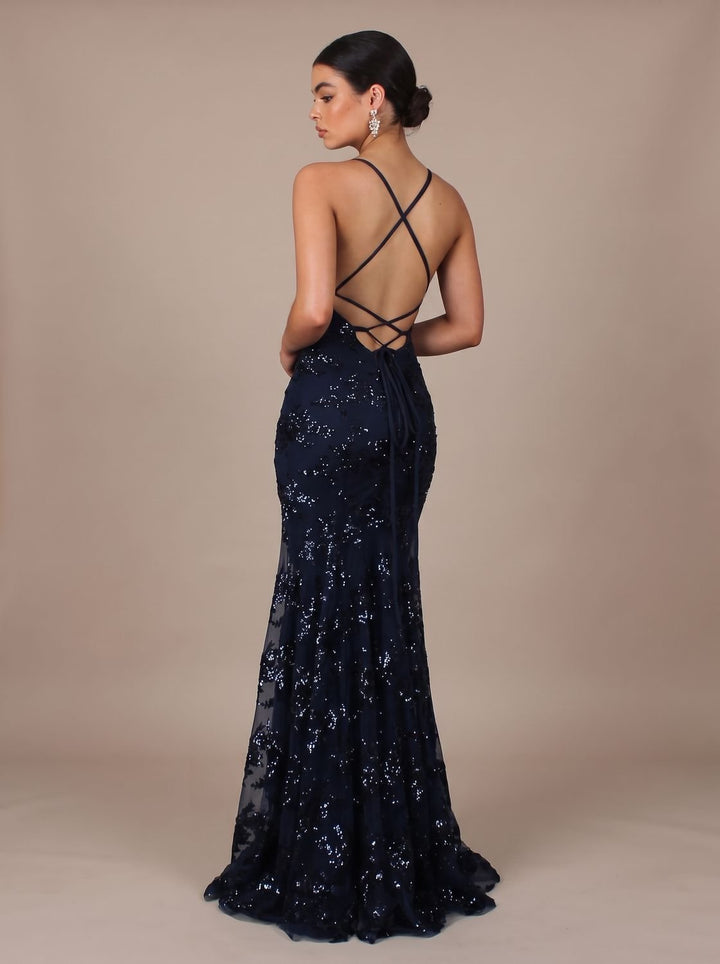 Women's V-Neck Open-Back Sequin Maxi Dress
