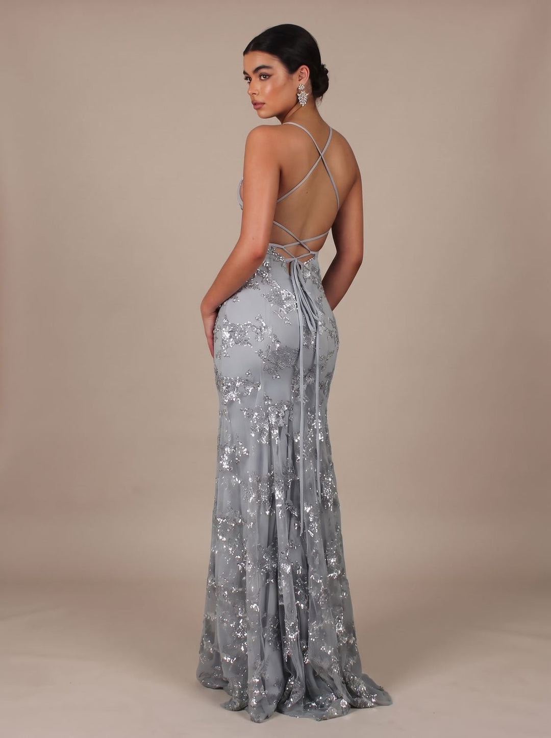 Women's V-Neck Open-Back Sequin Maxi Dress