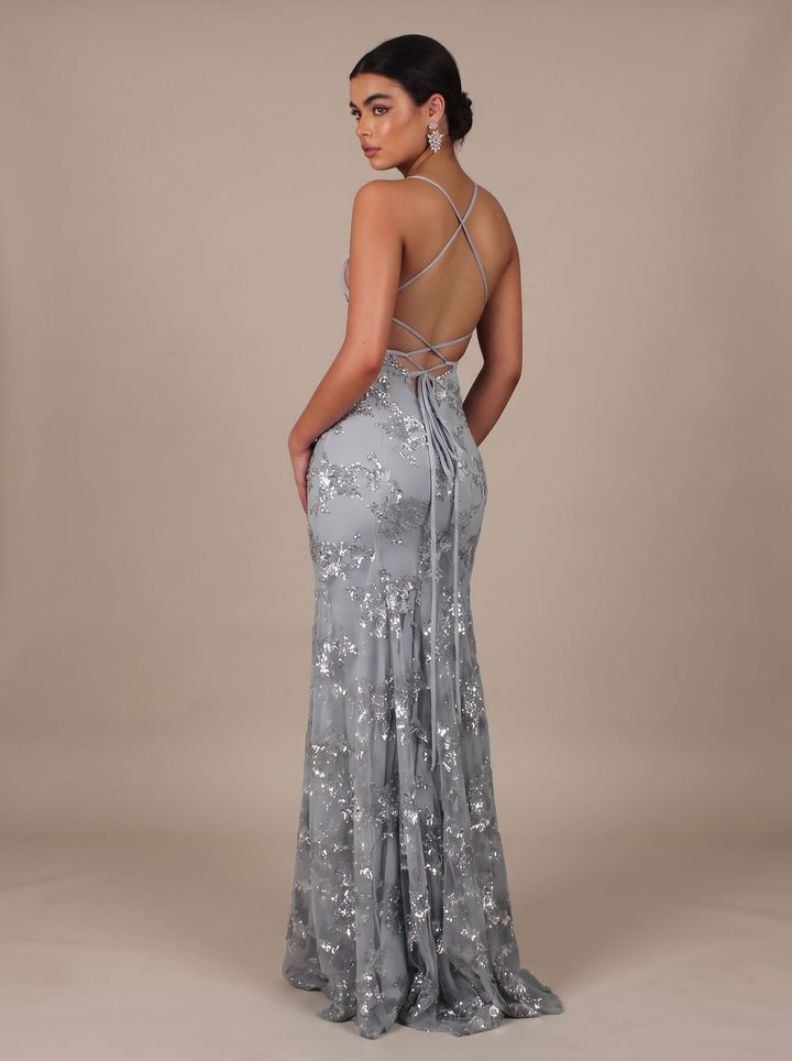 Women's V-Neck Open-Back Sequin Maxi Dress