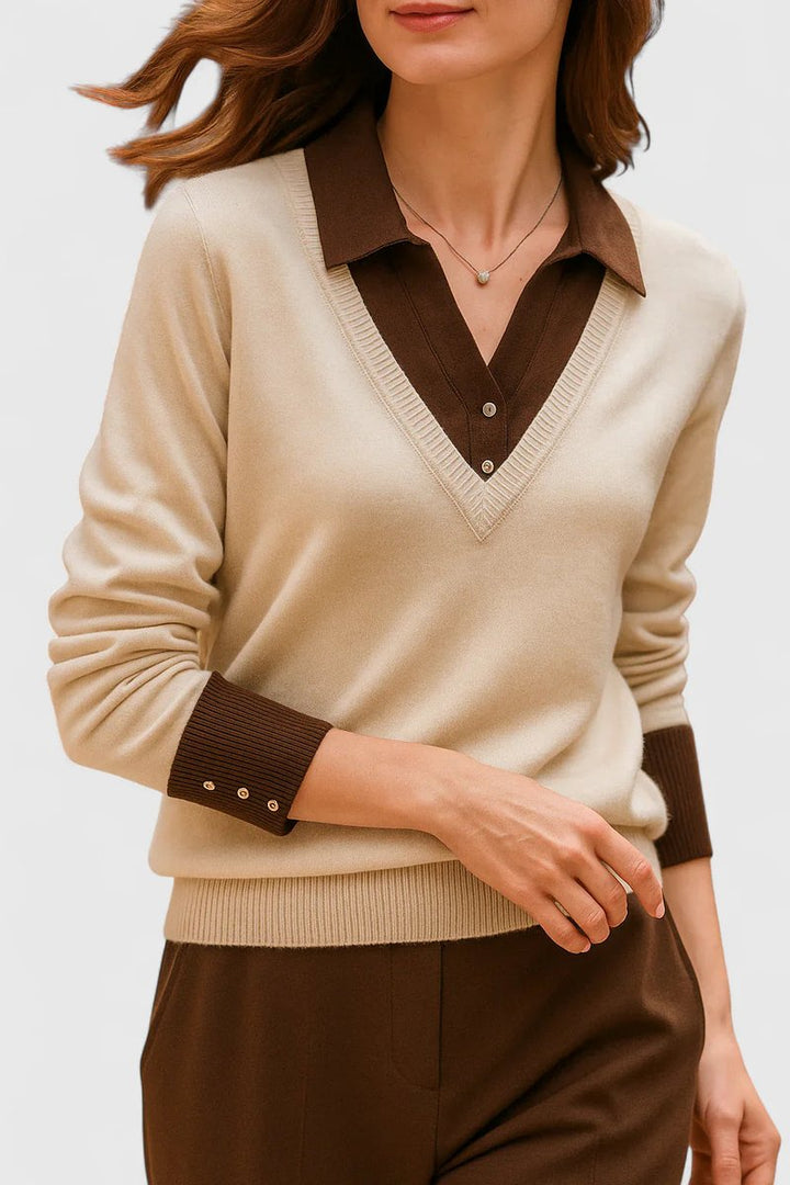 Women's V-Neck Polo Collar Knit Pullover Sweater