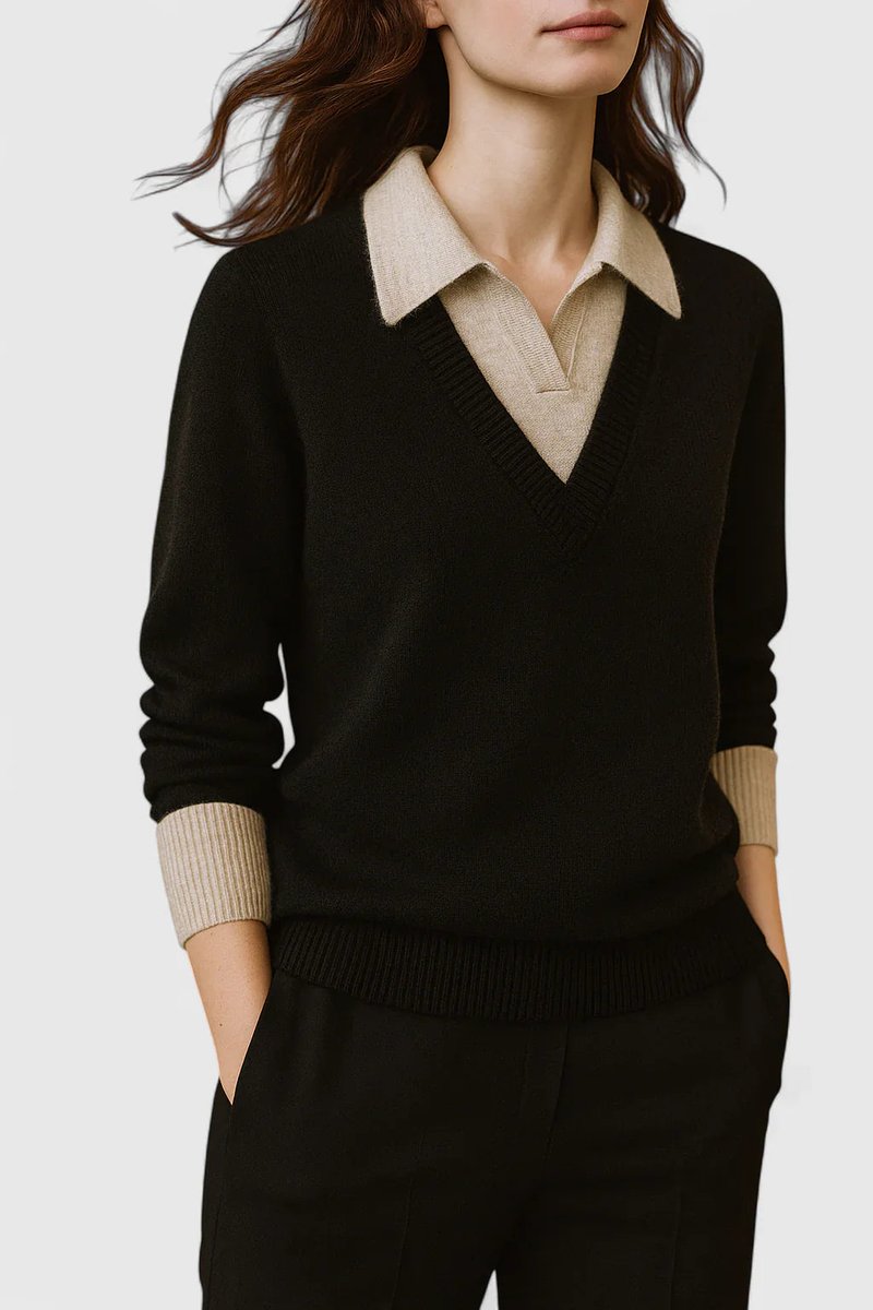Women's V-Neck Polo Collar Knit Pullover Sweater