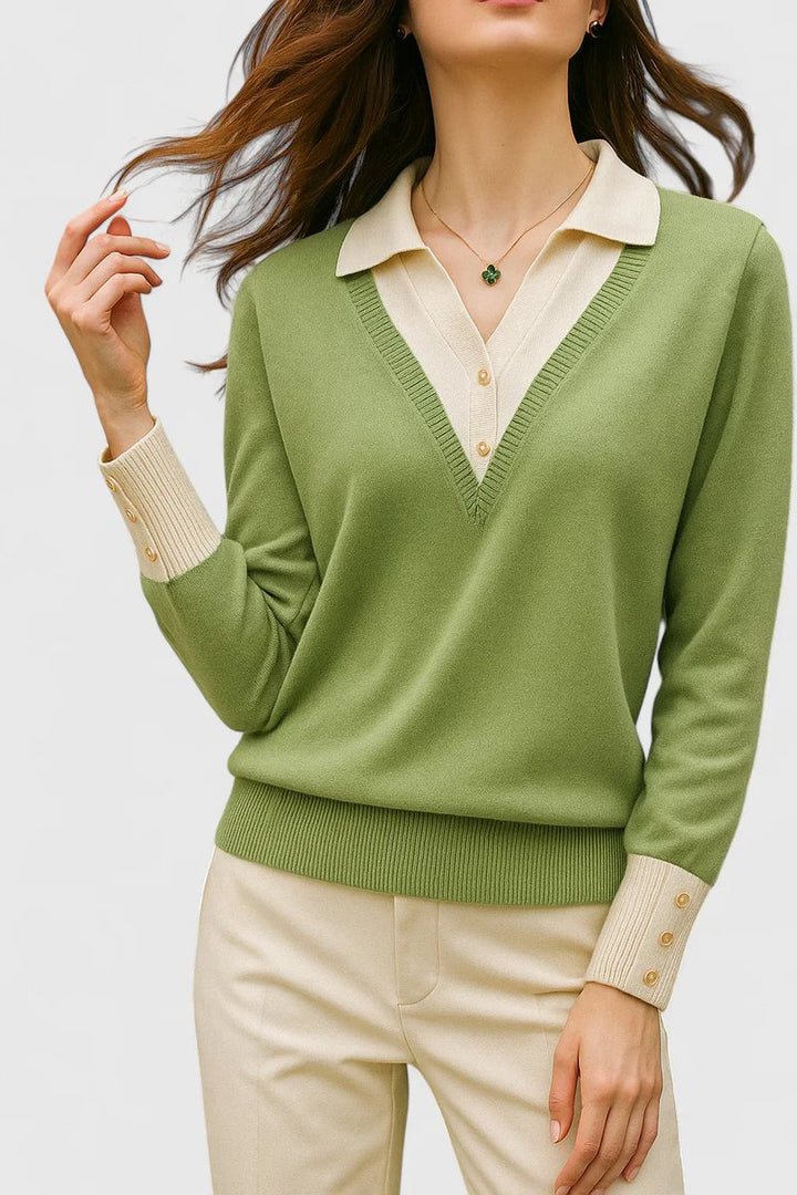 Women's V-Neck Polo Collar Knit Pullover Sweater