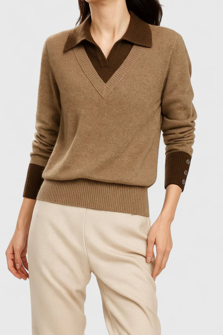 Women's V-Neck Polo Collar Knit Pullover Sweater