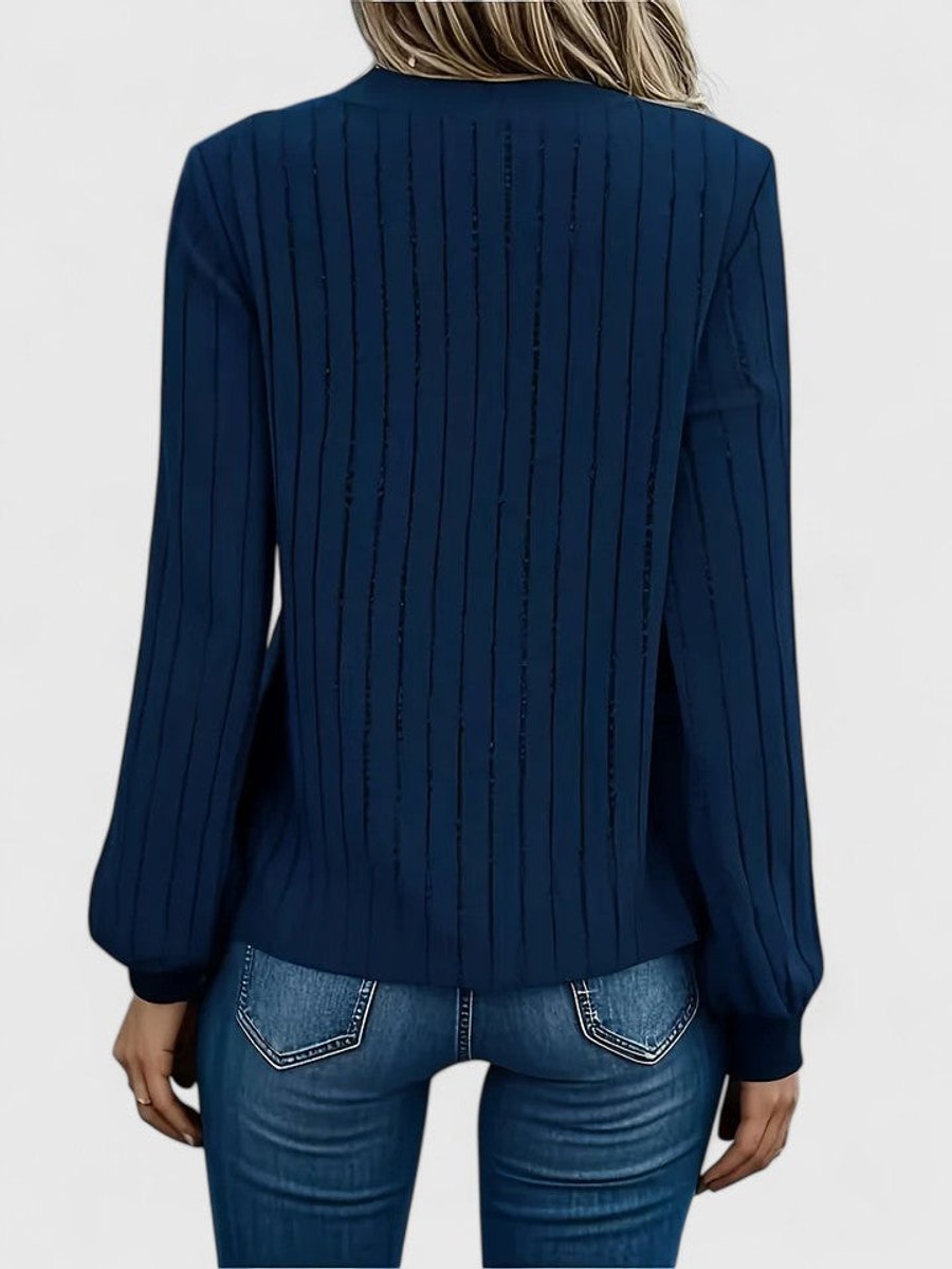 Women's V-Neck Ribbed Cable Knit Sweater Long Sleeve Pullover