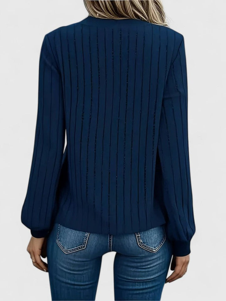 Women's V-Neck Ribbed Cable Knit Sweater Long Sleeve Pullover