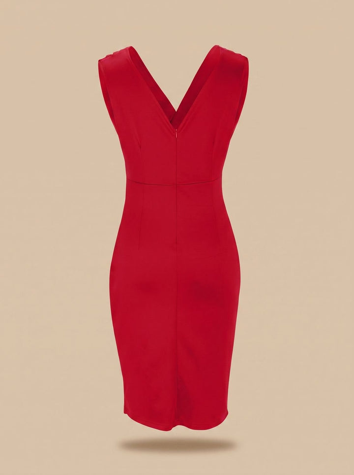 Women's V-Neck Ruched Bodycon Midi Dress Side Slit