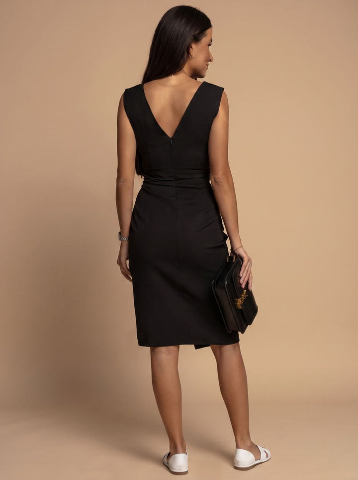 Women's V-Neck Ruched Bodycon Midi Dress Side Slit