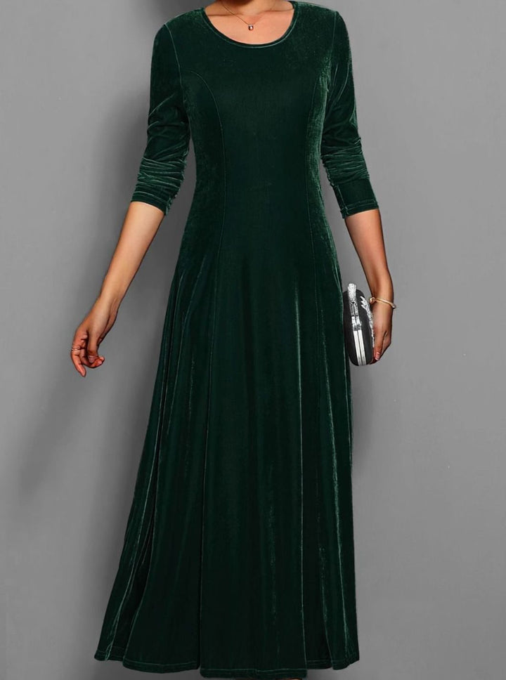 Women's Velvet Long Sleeve Formal Party Dress Maxi A-Line - Dark Green