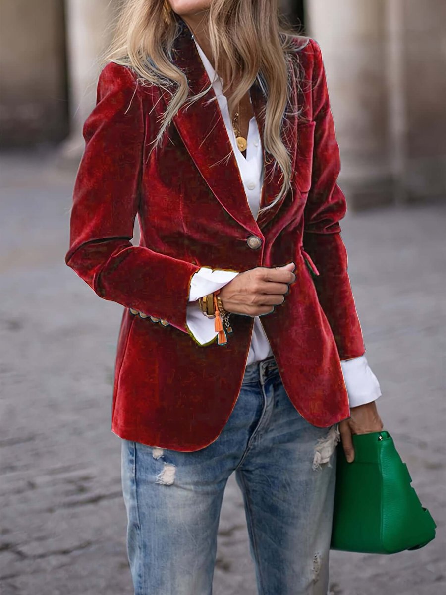 Women's Velvet Single-Breasted Blazer Vest Jacket